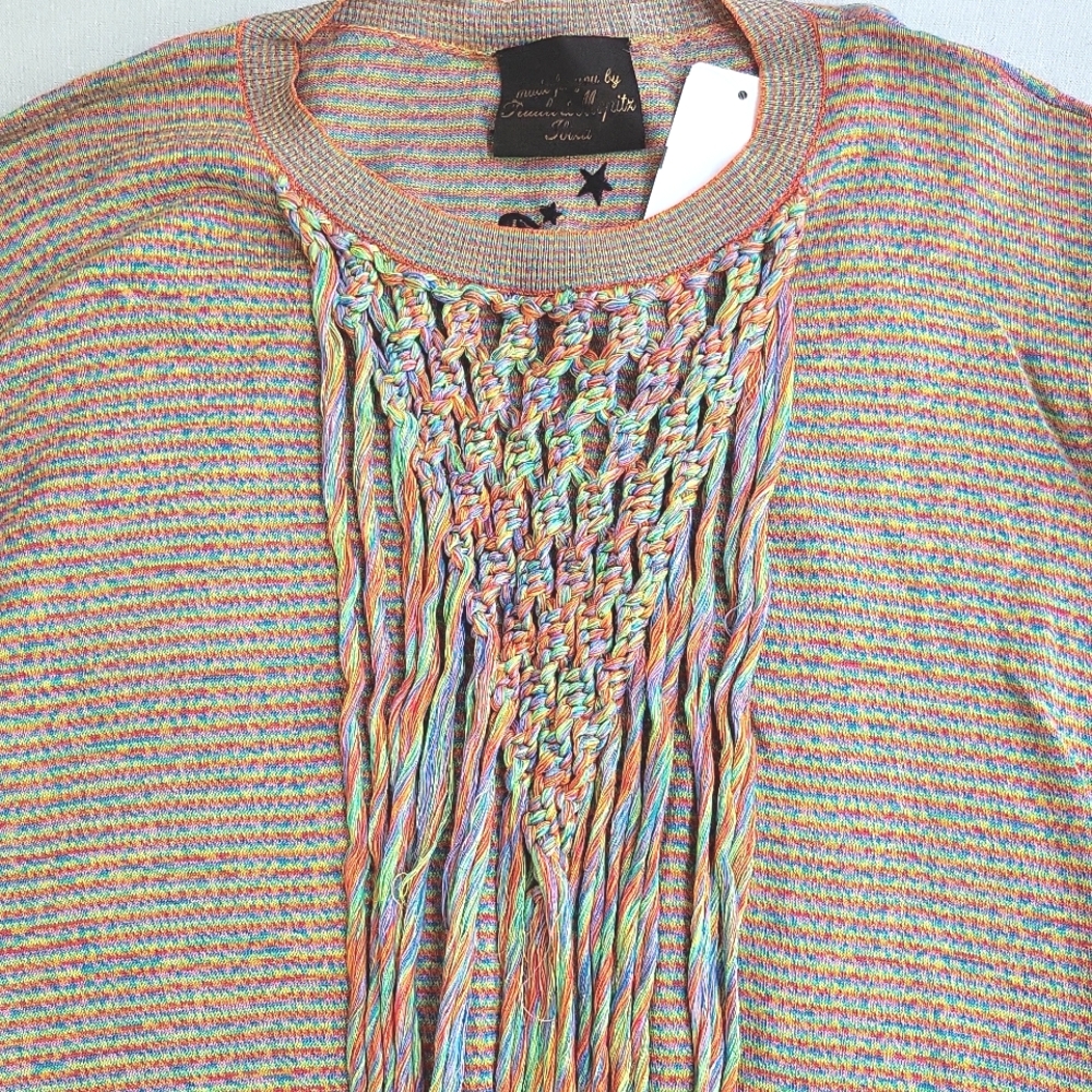 NEW$950 LOEWE PAULA IBIZA Striped Crochet Tassel Pullover Hippie Sweater S/M - Picture 3 of 12